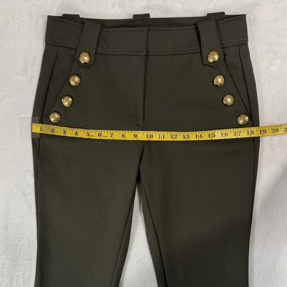 WHBM Jolie Straight Luxe Stretch Pants Size 8 Olive Green Gold Button Sailor - Picture 11 of 16